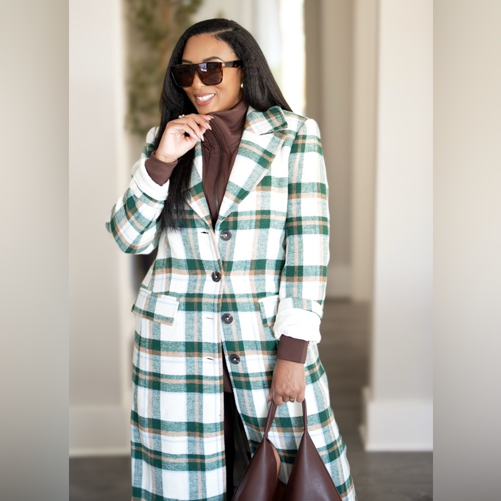 Free Assembly Wool-Blend Long Plaid Coat - ( Size M)
